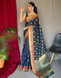 Dark Blue Pure Katchhi Patola Silk Saree With Meenakari Border