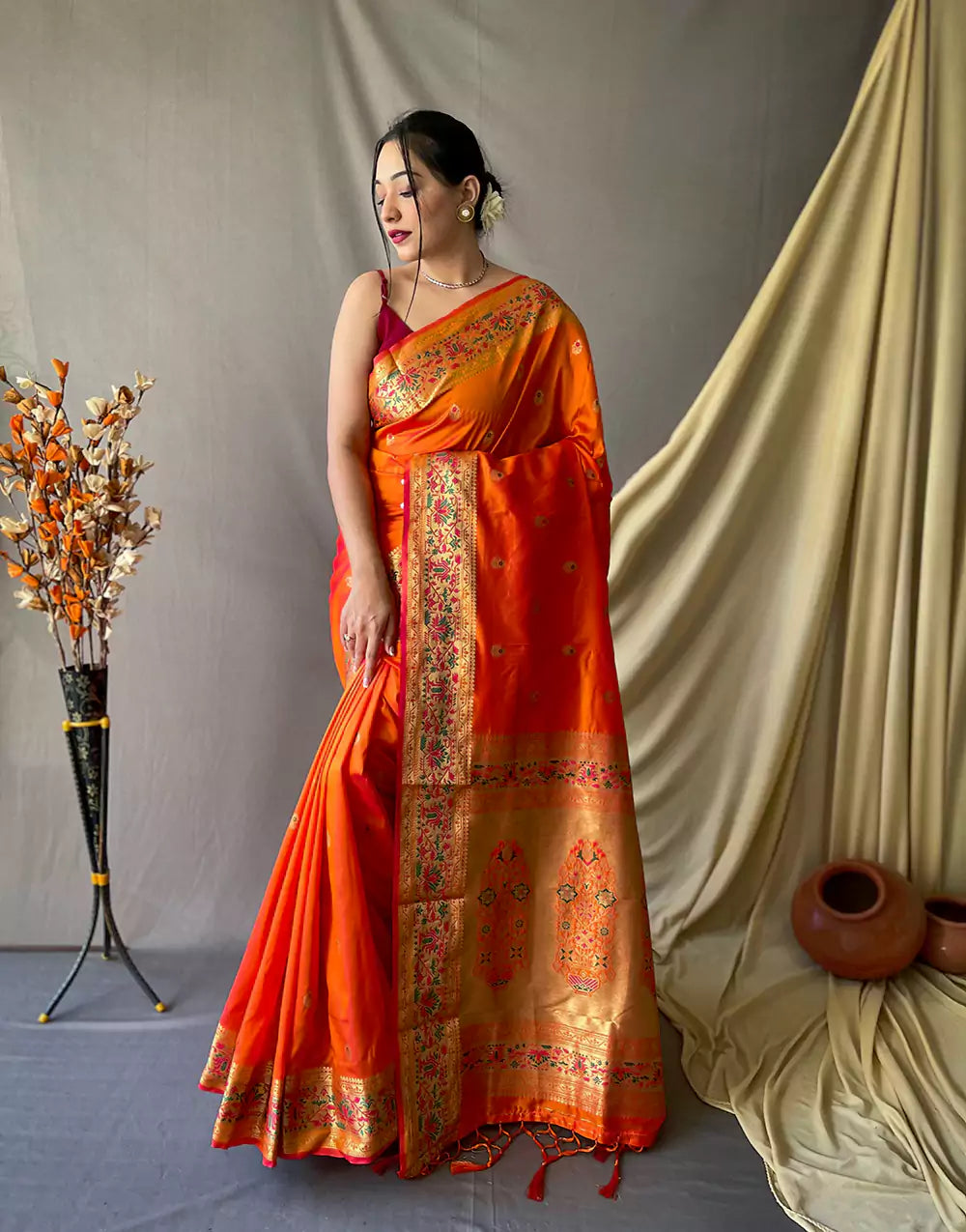 Orange Colour Pathani Soft Silk Saree with Pathani rich Pallu