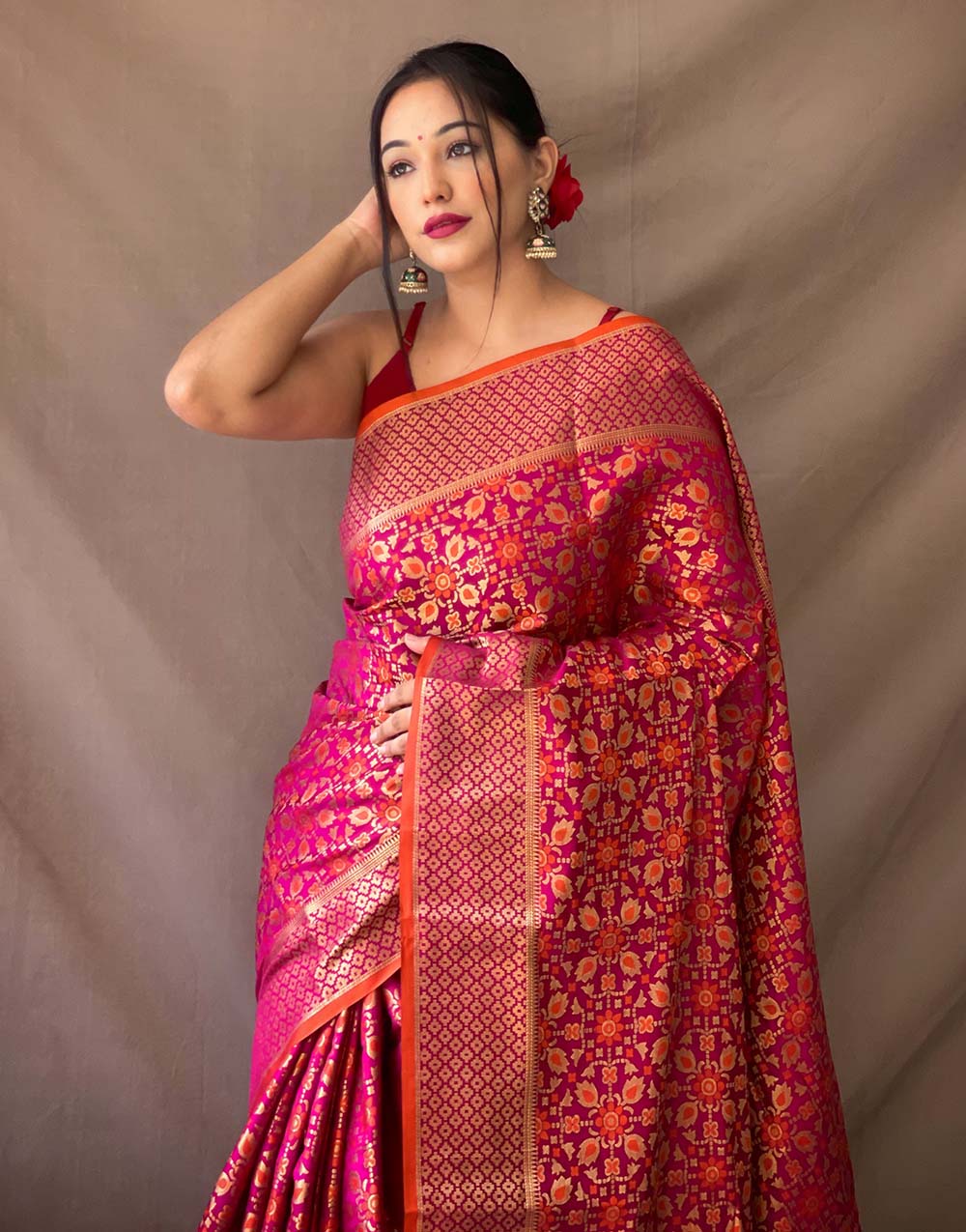 Fancy Pink Colour Patola Silk Zari Weaving  Saree