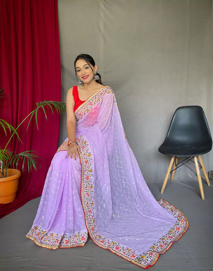 Lavender Georgette Saree With Sequence Work