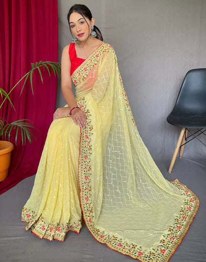 Yellow Georgette Saree With Sequence Work