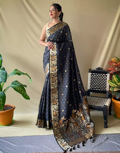 Grey Soft Silk Saree With Zari Weaving