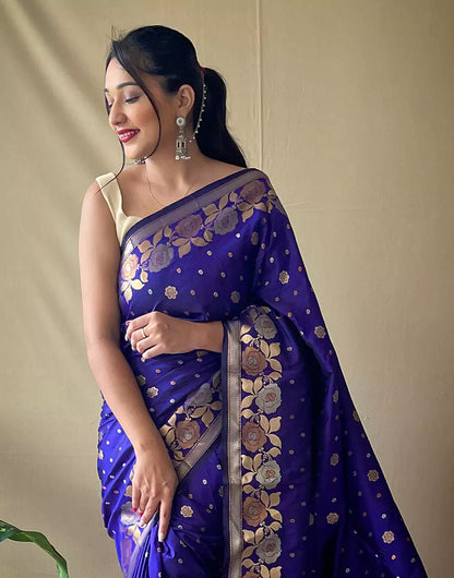 Blue Soft Silk Saree With Zari Weaving