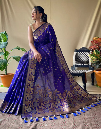 Blue Soft Silk Saree With Zari Weaving