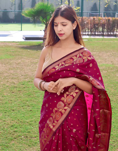 Pink Soft Silk Saree With Zari Weaving Work