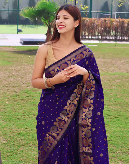 Dark Purple Soft Silk Saree With Zari Weaving