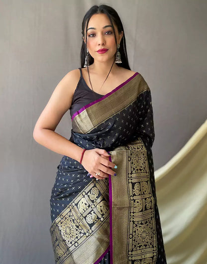 Black Soft Silk Saree With Zari Weaving