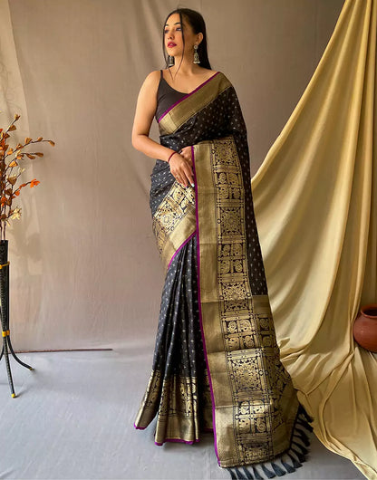 Black Soft Silk Saree With Zari Weaving