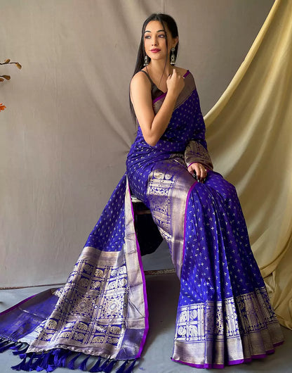 Blue Soft Silk Saree With Zari Weaving