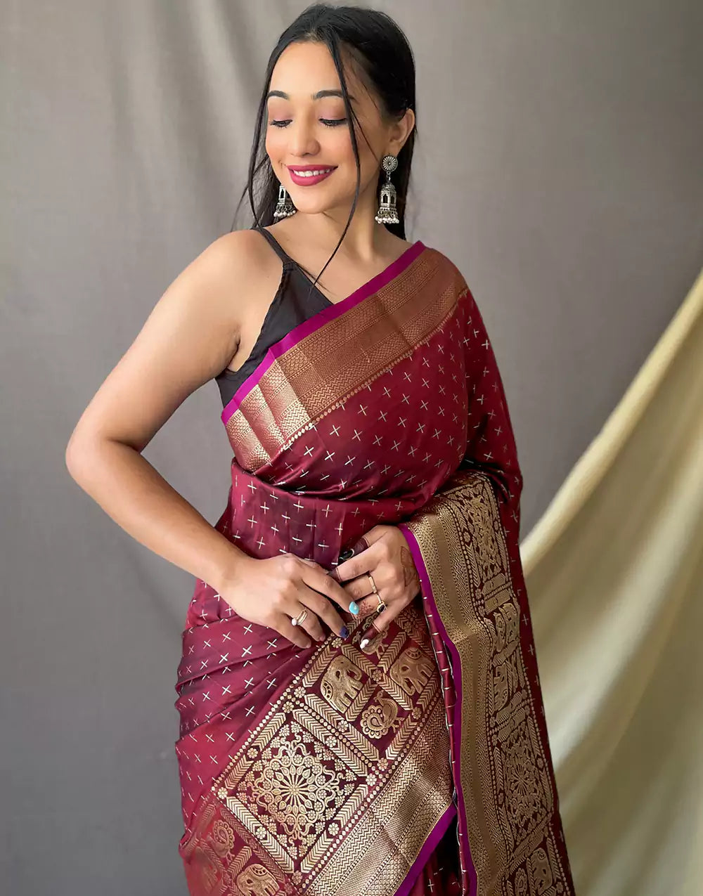 Maroon Soft Silk Saree With Zari Weaving