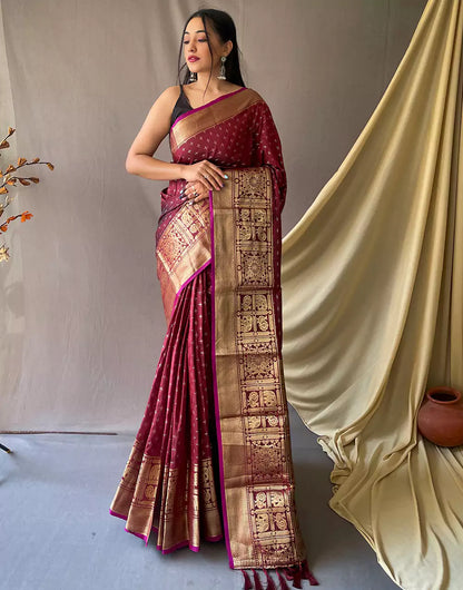 Maroon Soft Silk Saree With Zari Weaving