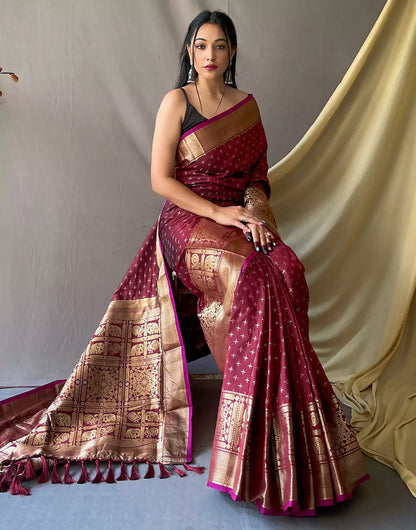 Maroon Soft Silk Saree With Zari Weaving