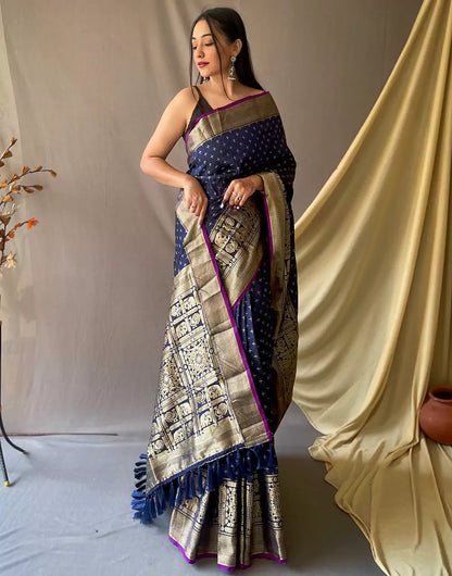 Navy Blue Soft Silk Saree With Zari Weaving