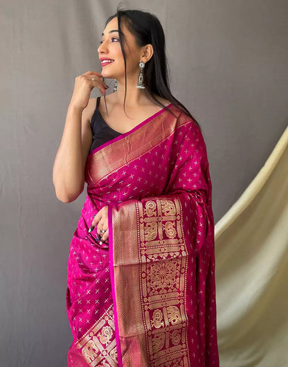 Pink Soft Silk Saree With Zari Weaving