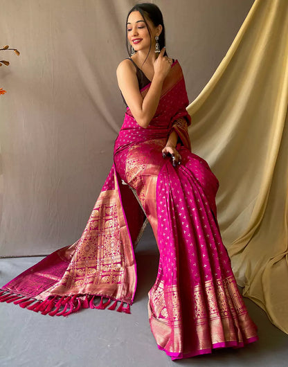 Pink Soft Silk Saree With Zari Weaving