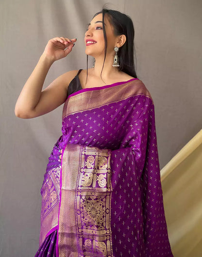 Purple Soft Silk Saree With Zari Weaving