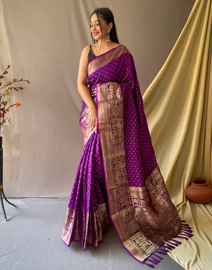 Purple Soft Silk Saree With Zari Weaving