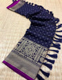 Navy Blue Soft Silk Saree With Zari Weaving