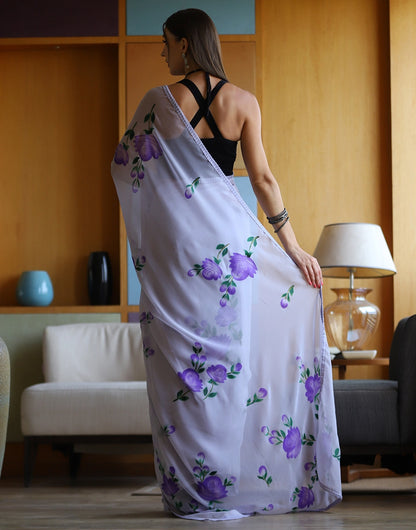 Latest Printed Light Lavender Georgette Saree