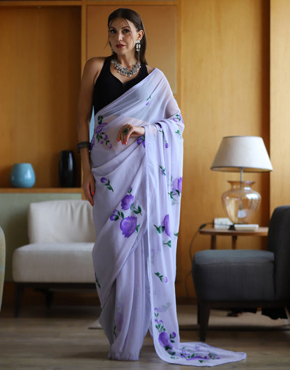 Latest Printed Light Lavender Georgette Saree