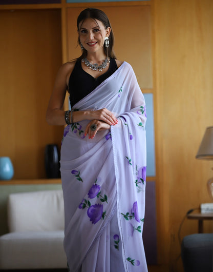 Latest Printed Light Lavender Georgette Saree