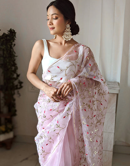 Light Pink Organza Saree With Gotta & Embroidery Work