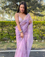 New Purple  Organza Embroidery and gota patti work with piping border  Saree