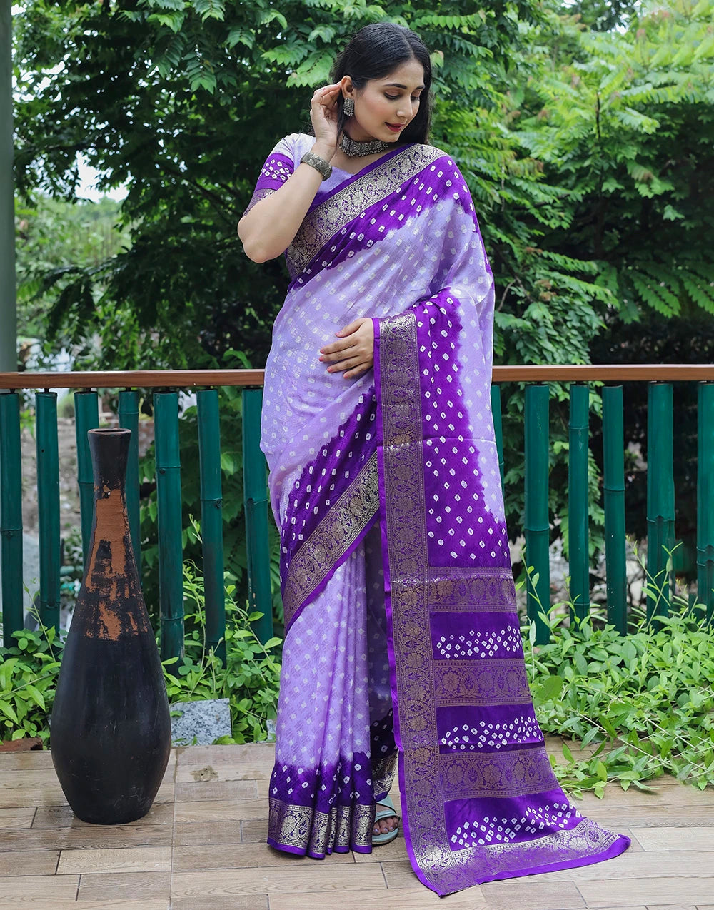 Buy Satrani Purple Bandhani Saree With Blouse for Women¿s Online @ Tata CLiQ