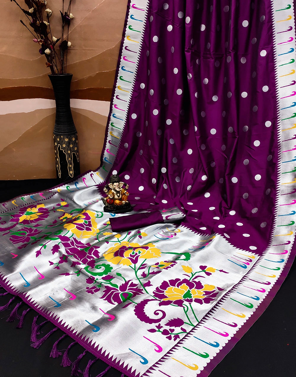 Dark Purple Paithani Silk With Weaving Saree