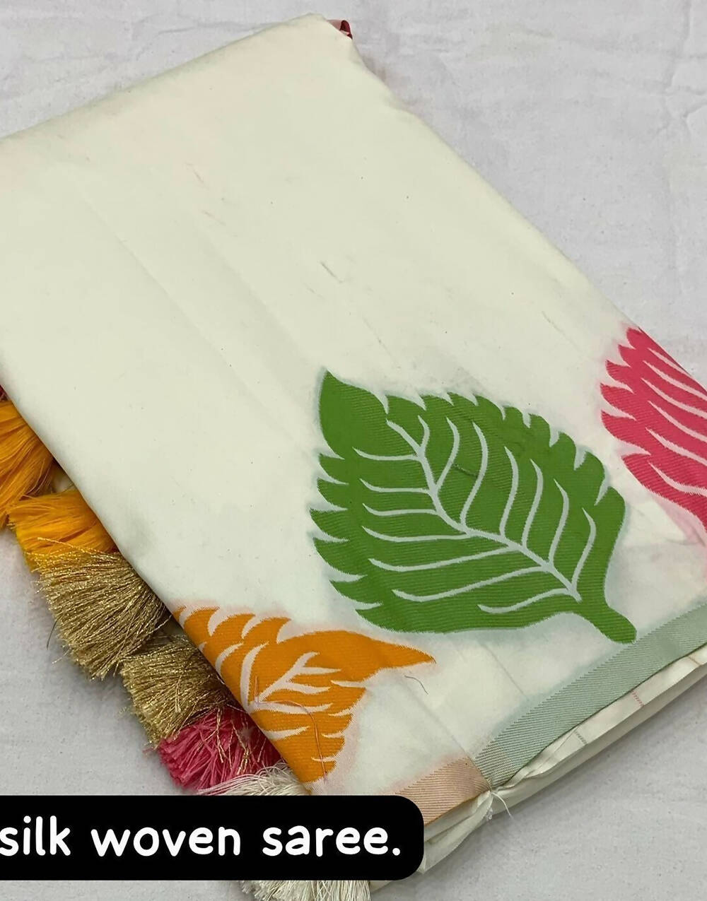 Latest Off White Silk Saree With Printed & Weaving Border