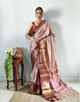 1 Min In ready To Wear Peach Brown Pure Aura Cotton SIlk Saree With Jacquard Blouse Piece