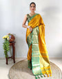 1 Min In ready To Wear Yellow & Green Cotton SIlk Saree With Jacquard Blouse Piece